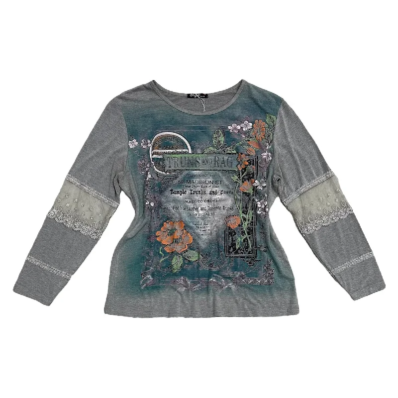 Lowest Price Graphic Mesh Patch Long Sleeves Top
