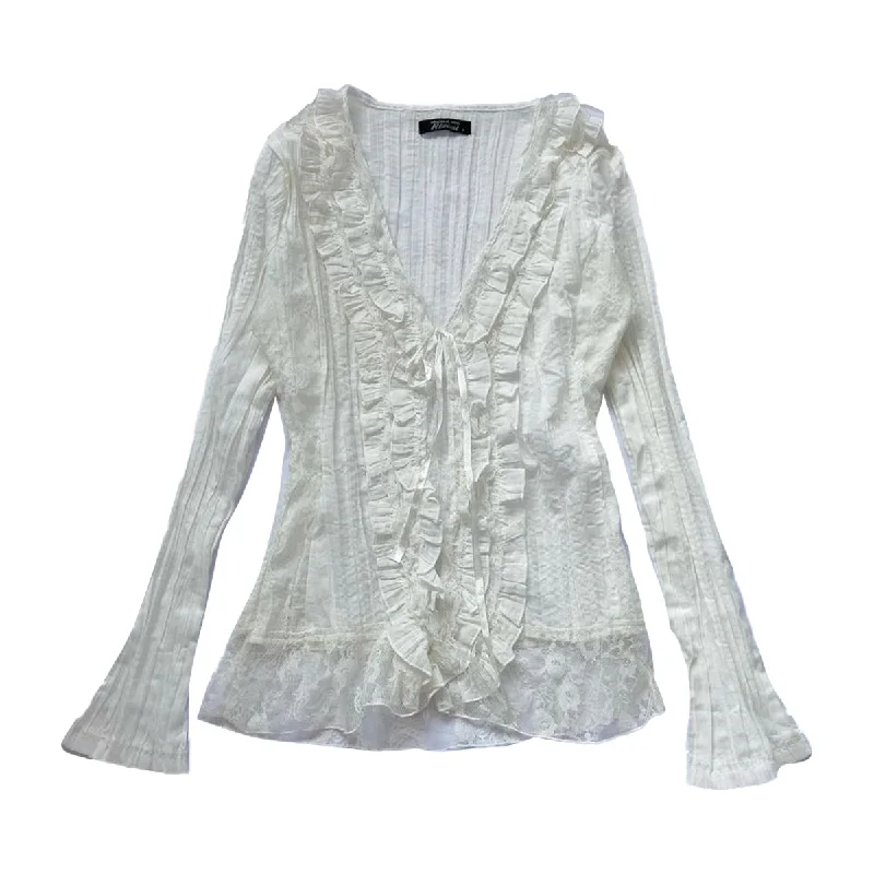 Deal of the Day Lace Ruffle  Long Sleeve Cardigan