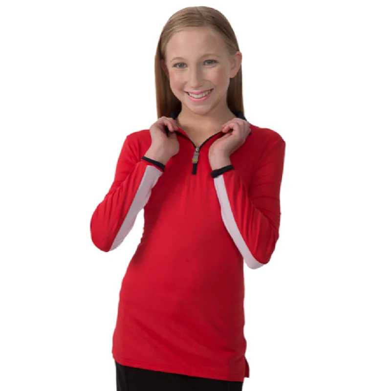 Weekend Bargains to Enjoy Kastel Denmark Charlotte Long Sleeve Kids SPF Shirt Red/Navy LARGE ONLY