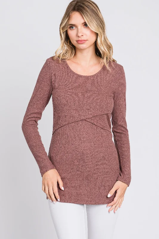 Weekend Deals That Sizzle Mauve Ribbed Crossover Nursing Top