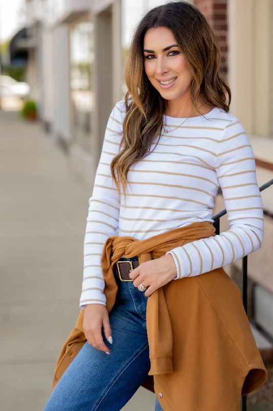 Weekend Specials to Delight Classic Striped Side Slit Long Sleeve Tee