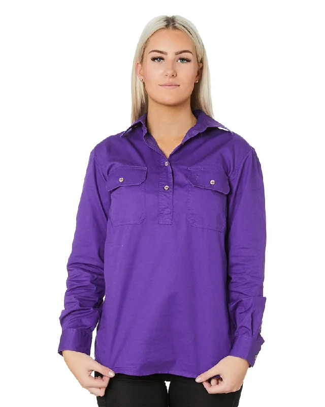 Cash Savings Ladies Closed Front Shirt LS - Purple