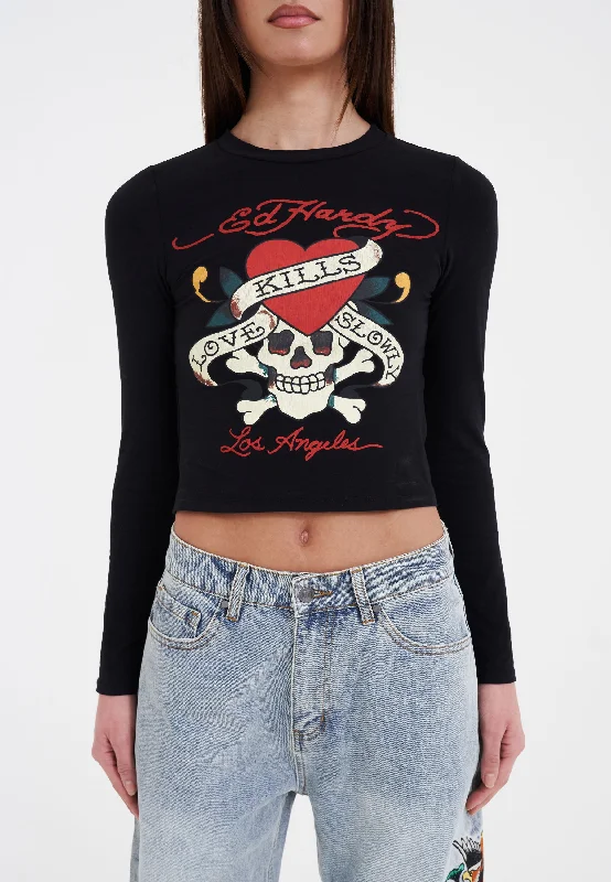 Steals and Deals Womens Love Kills Long Sleeve T-Shirt - Black