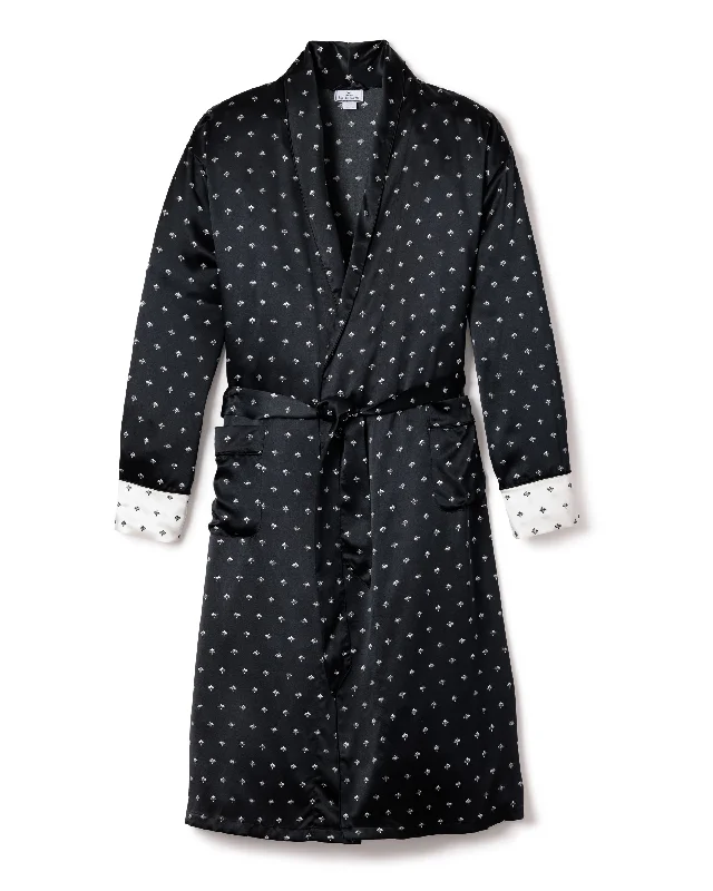 Act Fast Men's Silk Long Robe in Black Art Nouveau