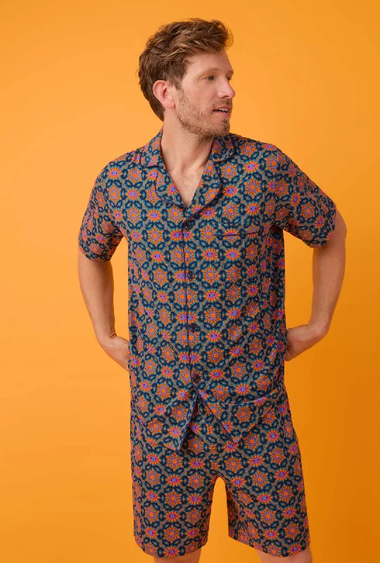Don't Delay BedHead x Mr. Turk Navy Royal Foulard Men's Short Sleeve Notch Stretch Jersey Short PJ Set Don't Delay BedHead x Mr. Turk Navy Royal Foulard Men's Short Sleeve Notch Stretch Jersey Short PJ Set