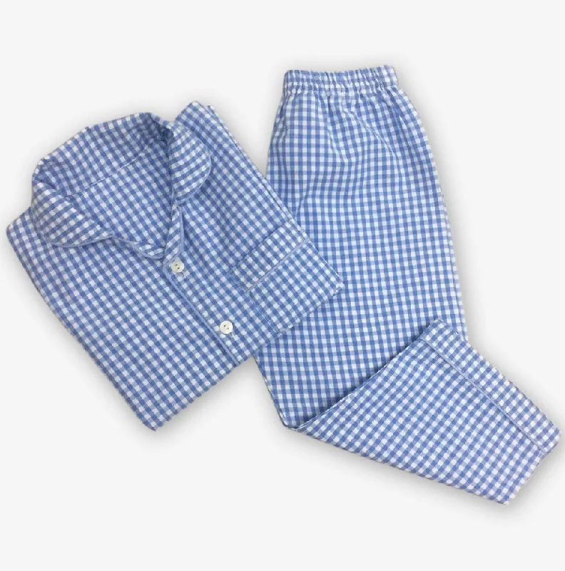 Pay Less Men Classic Blue Gingham Pajama Set