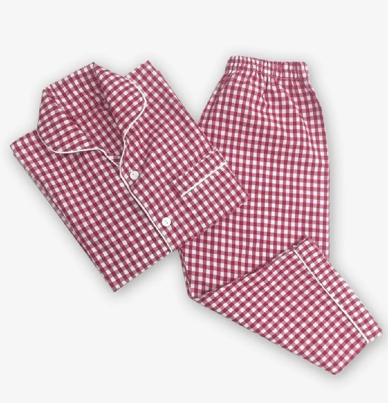 Overstock Sale Men Classic Red Gingham Pajama Set