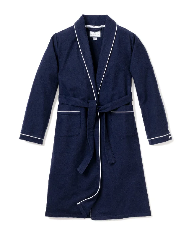 Special Offer Men's Flannel Robe in Navy with White Piping