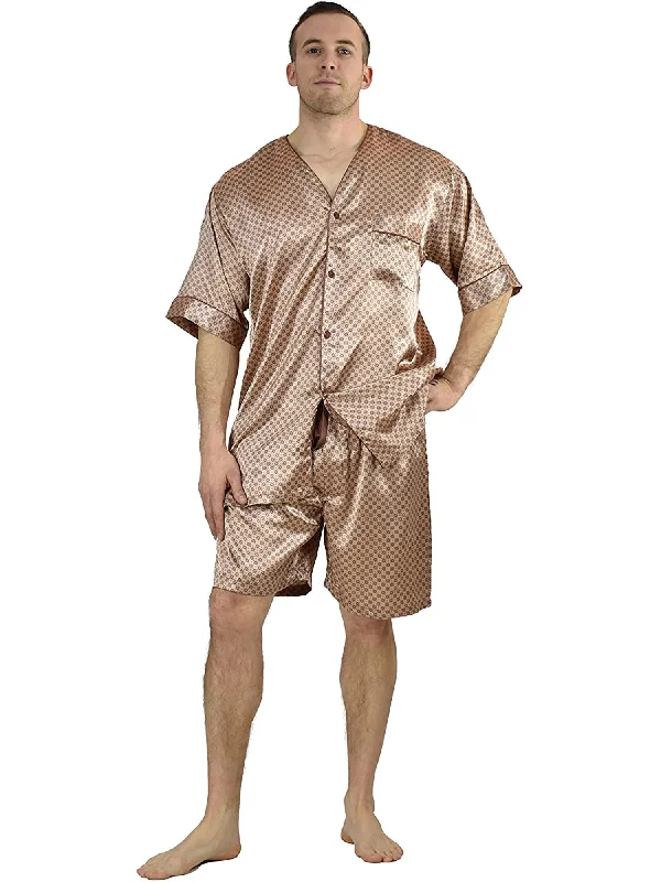 Instant Savings Men's Pajama Set / Pajamas / Pyjamas / PJs, Satin, Tie Print, Short-Sleeve V-Neck with Shorts