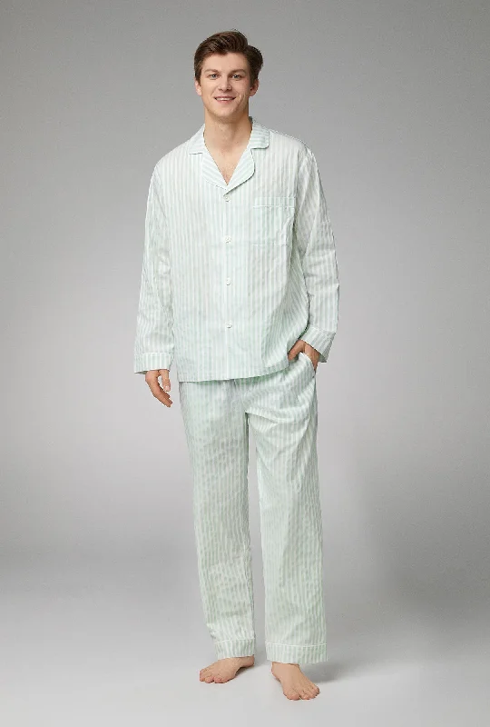 Weekend Discounts to Grab Mint 3D Stripe Men's Long Sleeve Classic Woven Cotton Poplin PJ Set Weekend Discounts to Grab Mint 3D Stripe Men's Long Sleeve Classic Woven Cotton Poplin PJ Set