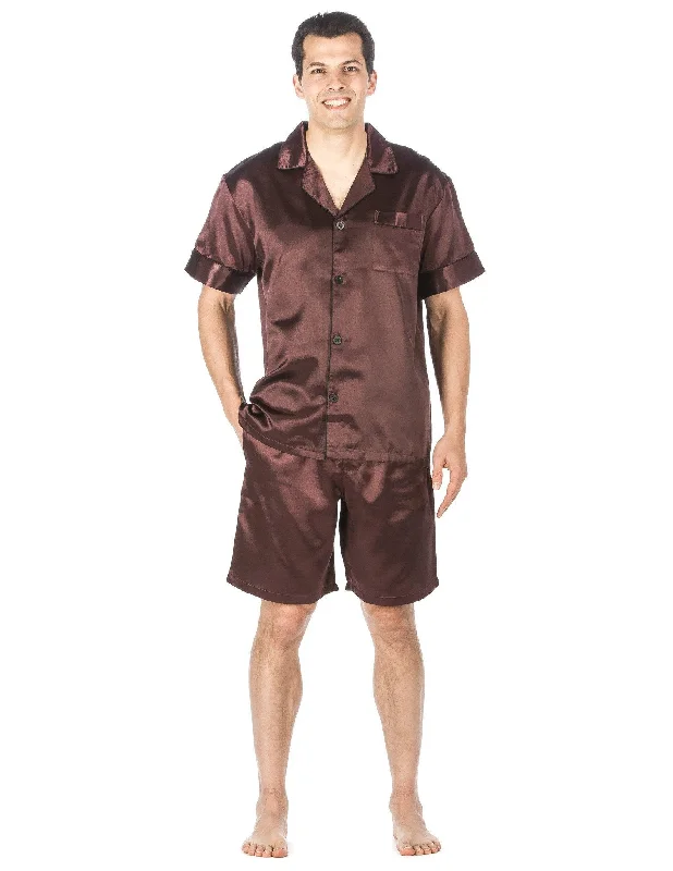 Cash Savings Men's Premium Satin Short Pajama Set - Solid Burgundy
