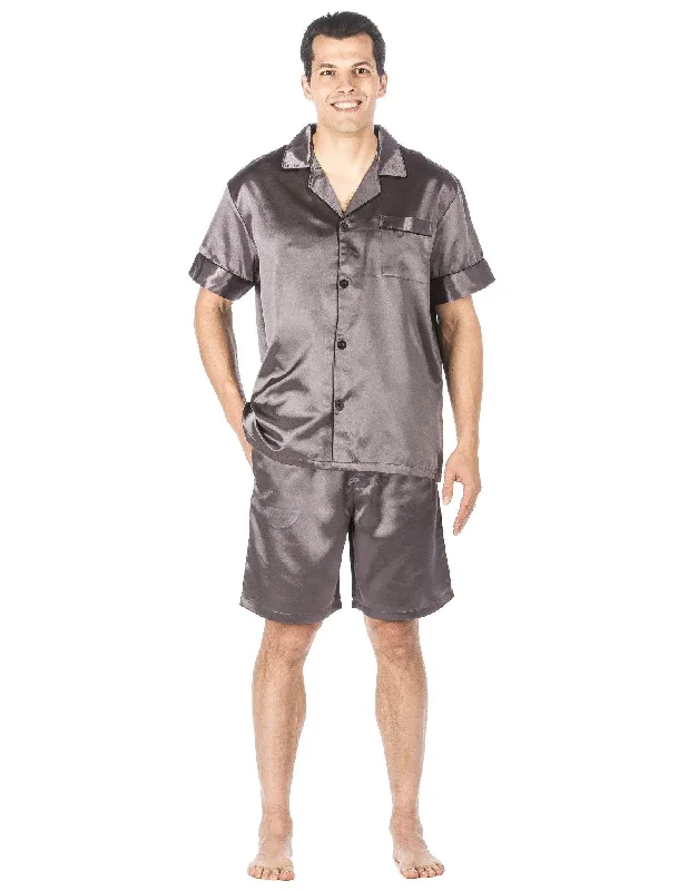 Amazing Value Men's Premium Satin Short Pajama Set - Solid Grey