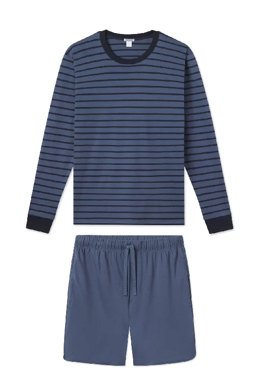 Weekend Specials to Relish Men's Pima Long-Short Set in Ocean Blue Stripe