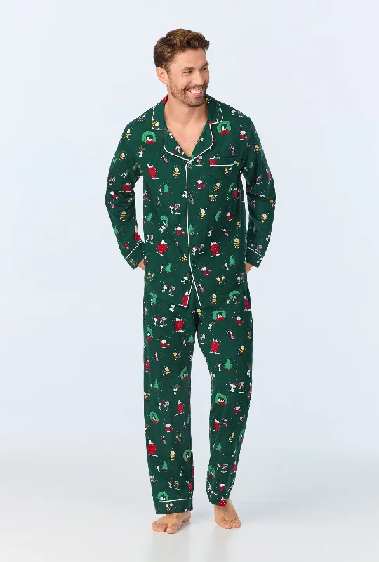 Hurry Up Peanuts® Winter Holiday Men's Long Sleeve Classic Stretch Jersey PJ Set