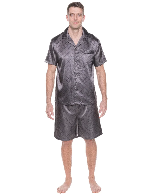 Weekend Savings Extravaganza Mens Satin Short Sleepwear/Pajama Set - Diamond Windowpane Charcoal Weekend Savings Extravaganza Mens Satin Short Sleepwear/Pajama Set - Diamond Windowpane Charcoal