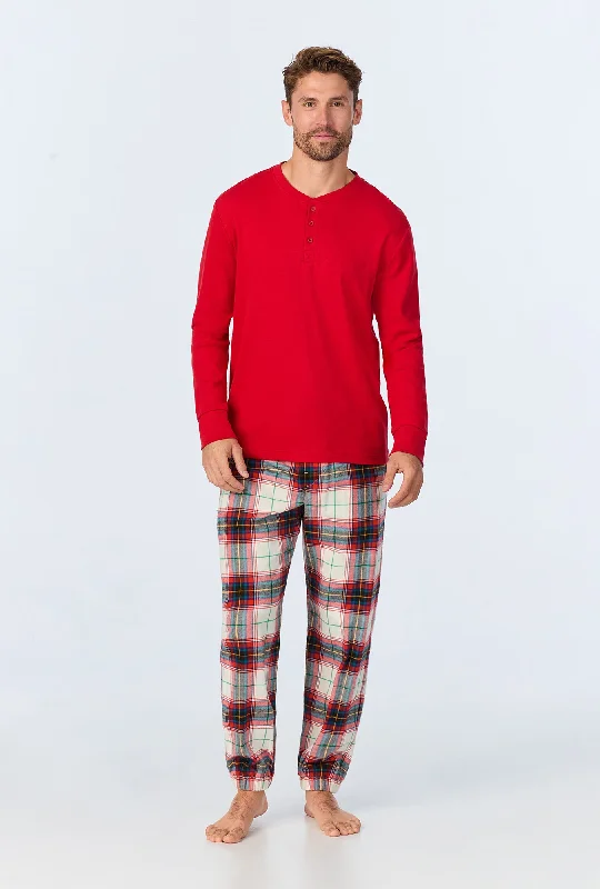 Value Pack Winter Tartan Men's Long Sleeve Henley and Jogger Woven Portuguese Flannel PJ Set Value Pack Winter Tartan Men's Long Sleeve Henley and Jogger Woven Portuguese Flannel PJ Set