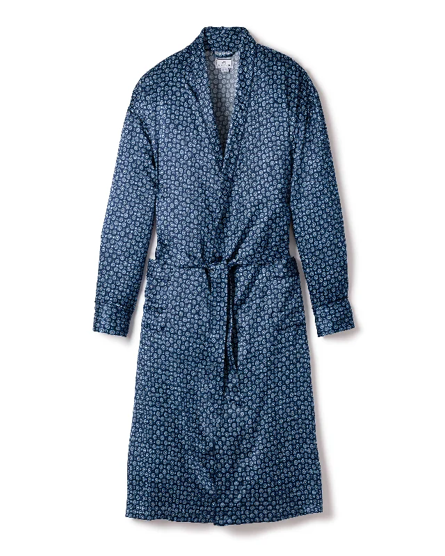 Reduced Price Men's Silk Robe in Midnight Foulard