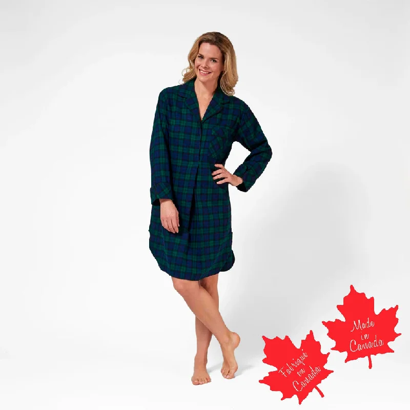 Weekend Specials to Delight 1001/ Woman's Knee Length Flannel Nightshirt / Black Watch Tartan Made In Canada