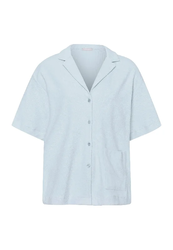 Weekend Deals You Can't Resist Sleep And Lounge Notch Collar Cotton Shirt | Misty Blue 77720-2518