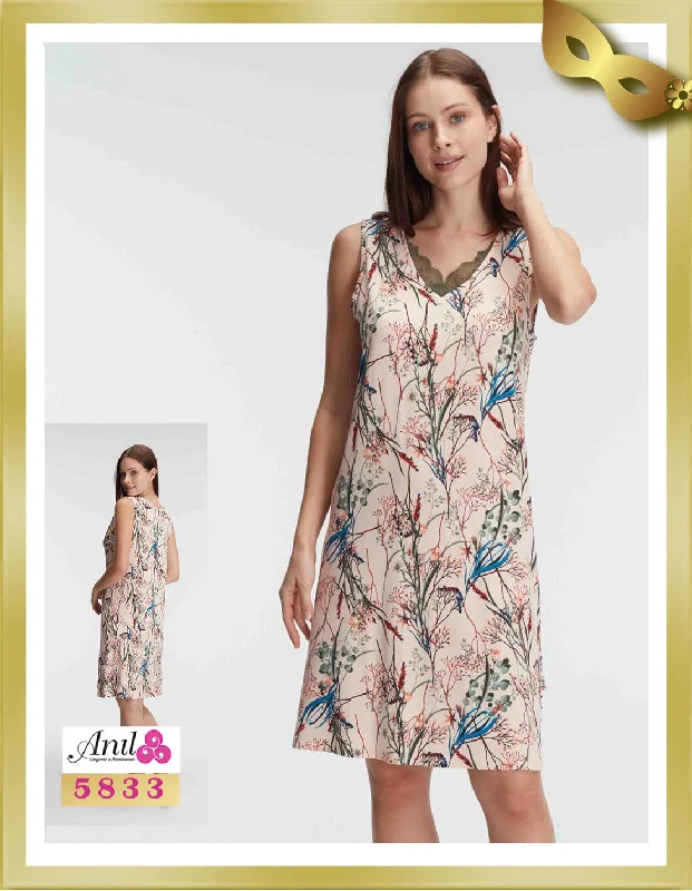 Weekend Savings Extravaganza Floral Patterned Mini Lace Detailed Nightgown 5833