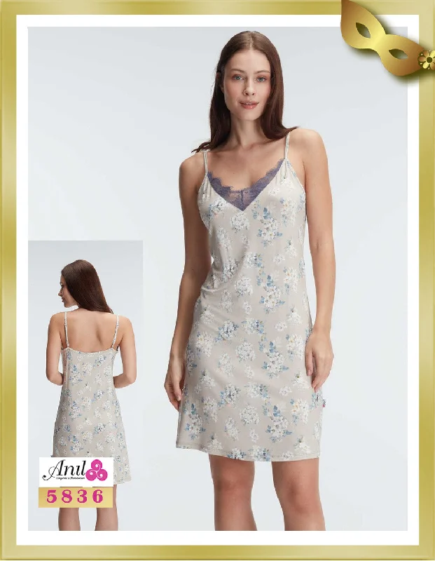 Weekend Discounts to Grab Floral Patterned Mini Lace Detailed Nightgown 5836