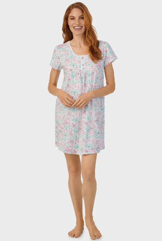 Now or Never Aqua and Pink Floral Cap Sleeve Nightshirt