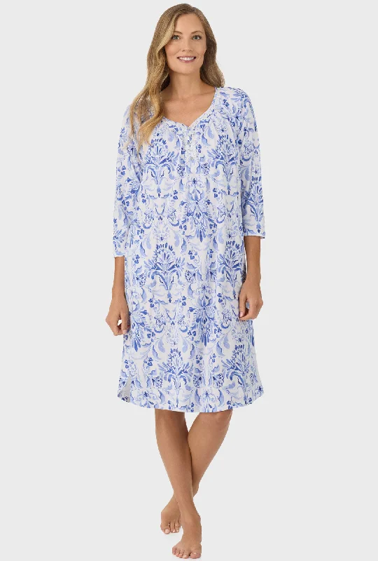 Weekend Offers That Sizzle Blue Damask 3/4 Sleeve Nightgown