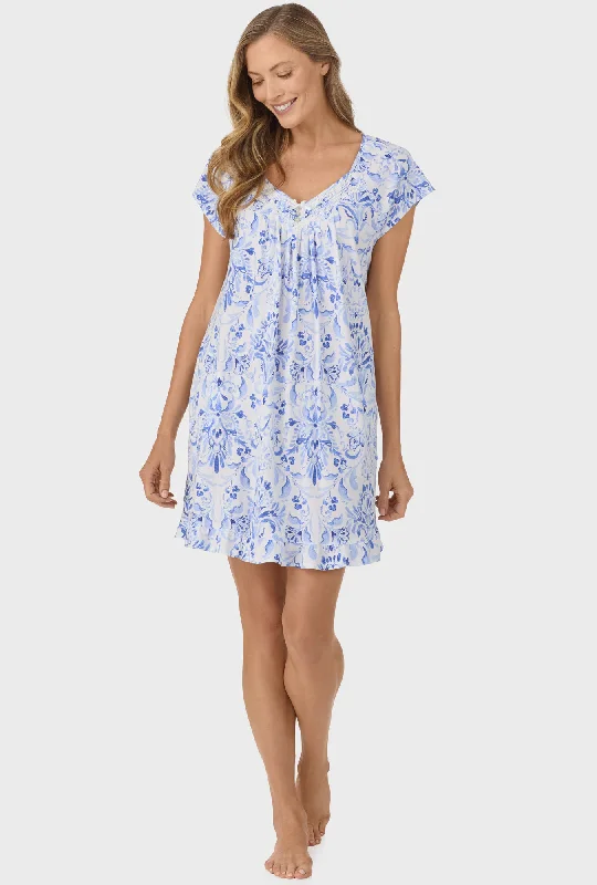 Flash Sale Blue Damask Cap Sleeve Nightgown