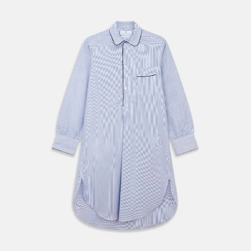 Super Savings Blue Fine Bengal Stripe Piped Cotton Nightshirt