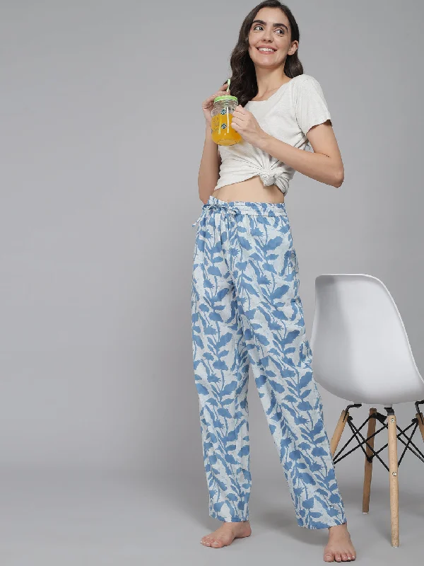 Weekend Sale: Don't Miss Out Blue Leaf Women's Cotton Pyjama by Shararat