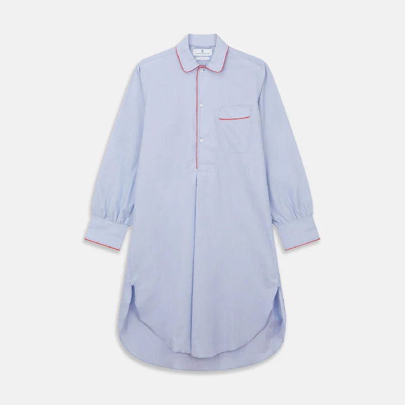 Unmissable Offer Blue Piped End-on-End Cotton Nightshirt