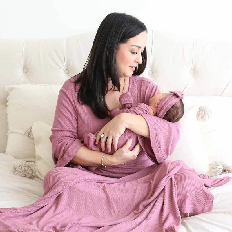 Now Available Boysenberry Waffle Bamboo Knit Maternity Robe