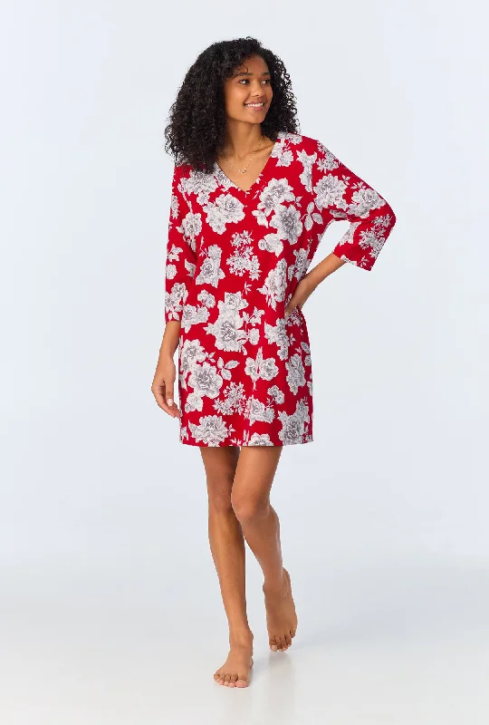 Big Deal Camellias 3/4 Sleeve Stretch Jersey Sleepshirt
