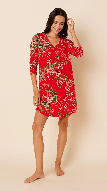 Time-Sensitive Cherry Quince Pima Knit Long-Sleeved Sleep Shirt