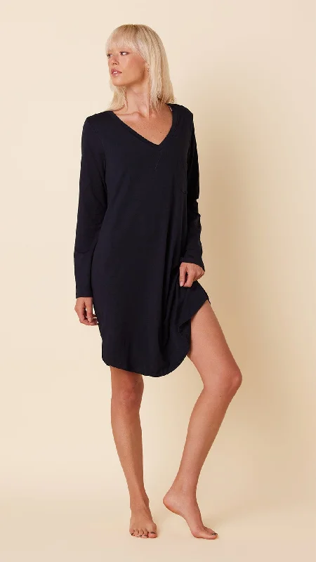 Mega Discount Classic Pima Knit Long-Sleeved Sleep Shirt - Midnight