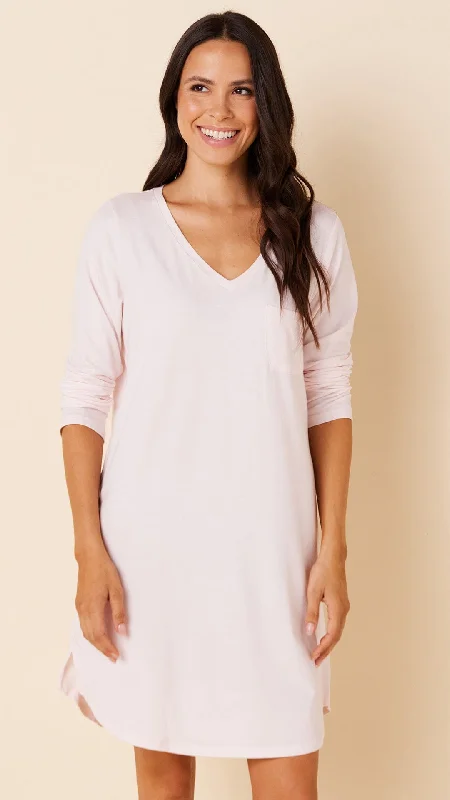 Take Advantage Classic Pima Knit Long-Sleeved Sleep Shirt - Pink Moment
