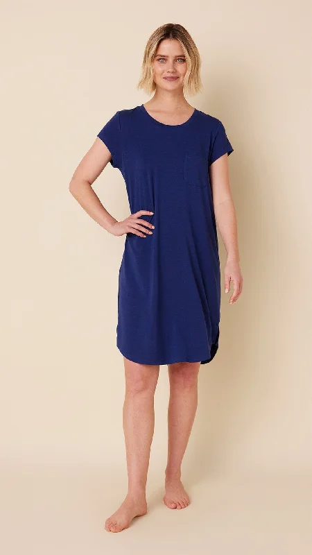 Weekend Savings Sensation Classic Pima Knit Short-Sleeved Sleep Shirt - Marine Blue