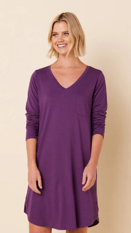 Great Bargain Classic Pima Knit Long-Sleeved Sleep Shirt - Aubergine