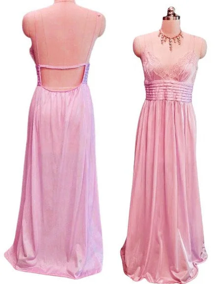 Big Savings VINTAGE LILY OF FRANCE ROSA PULEO SZULE LACE PLEATED NIGHTGOWN W BEAUTIFUL OPEN BACK IN JUNGLE ORCHID