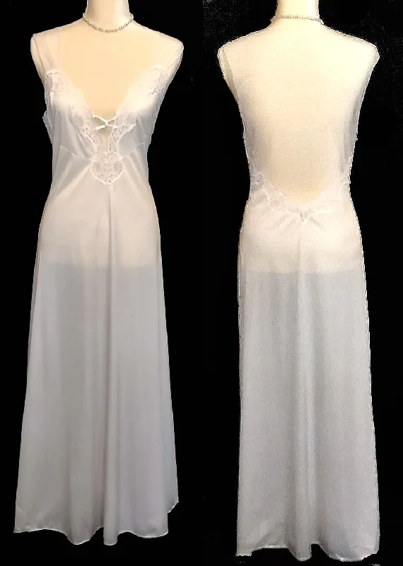 Weekend Offers That Dazzle *VINTAGE BARBIZON LACE NIGHTGOWN WITH A GORGEOUS SHEER BACK & STRAPS IN ICICLE  - LARGE SIZE