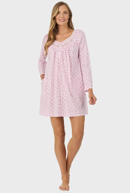 Weekend Offers That Please Cotton Candy Pink Geo Long Sleeve Nightgown