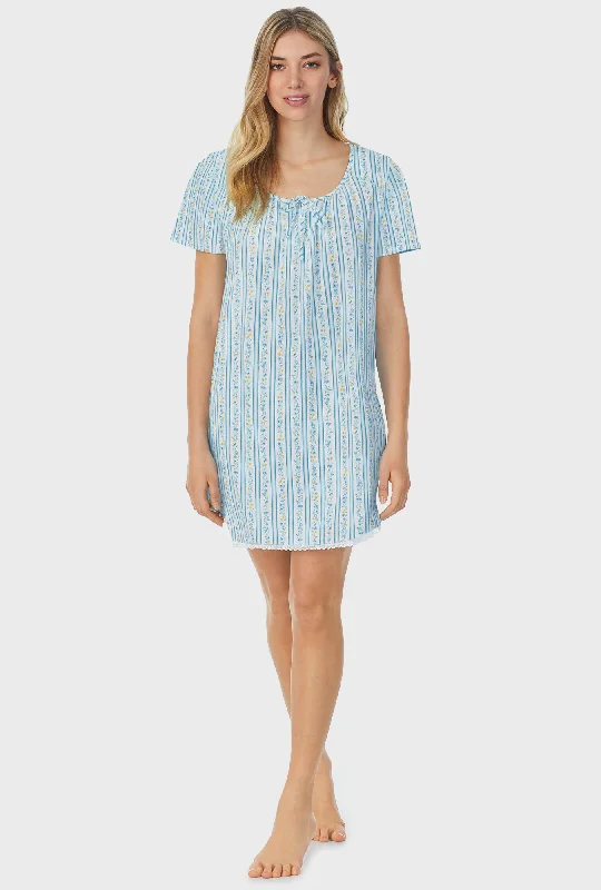 Weekend Offers That Dazzle Floral Stripes Short Nightgown