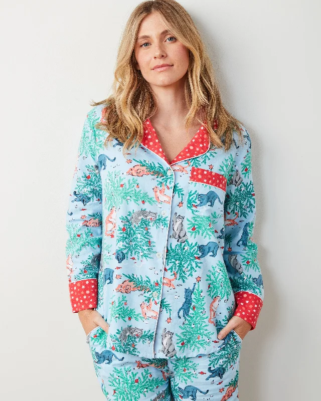 Unmissable Offer Frisky Firs - Flannel Long PJ Set - Twinkling Blue