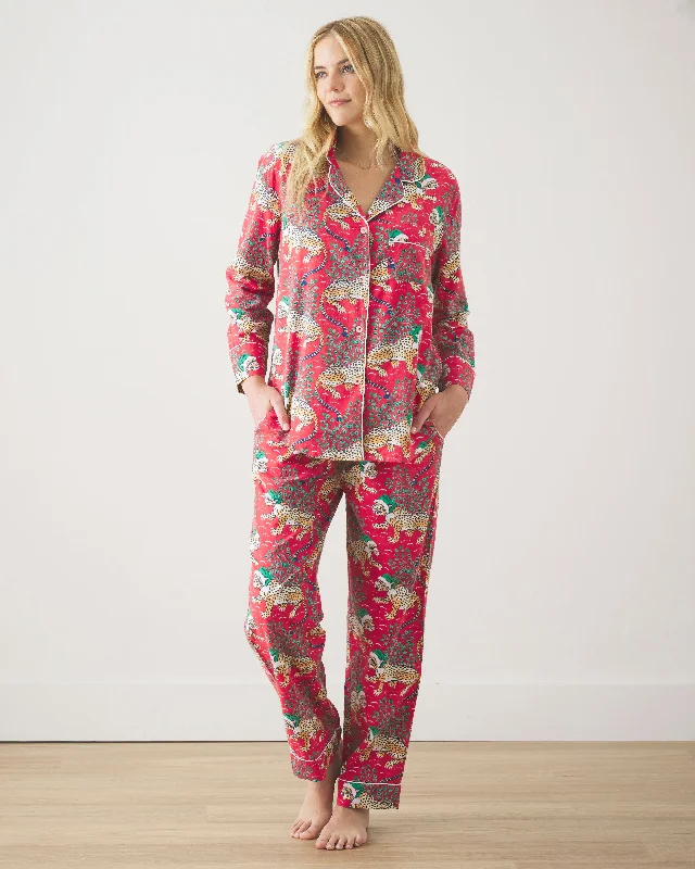 Weekend Steals Await Holly Jolly Bagheera - Flannel Long PJ Set - Ruby