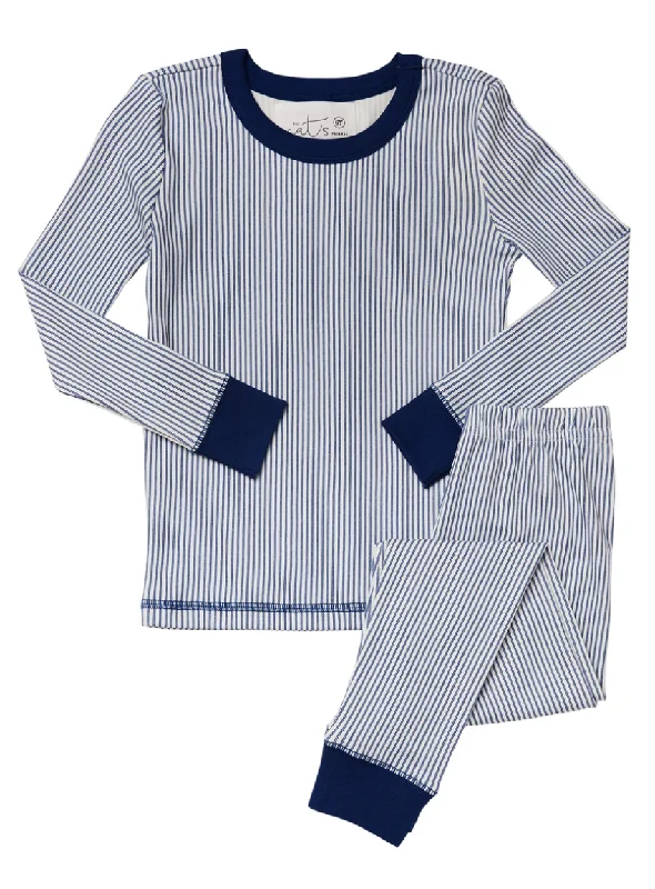 Weekend Deals That Thrill Kids Long-Sleeve Knit Pajama Set - Simple Blue Stripe
