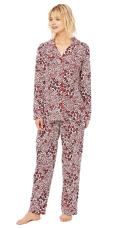 Make Your Weekend Count with Savings Long Sleeve Classic Knit Pajama Set - Red Leopard