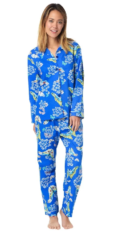 Flash Deal Long Sleeve Pajama Set - Butterflies are Blue Print