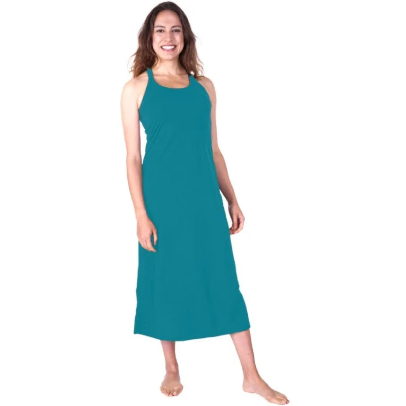 Weekend Bargains to Grab Women's Moisture Wicking Long Racerback Tank Gown with Shelf Bra