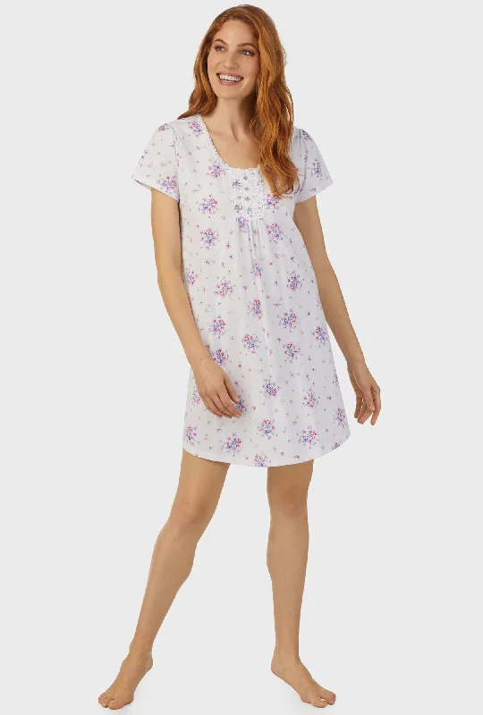 Pay Less Mulberry Purple Floral Bouquet Cap Sleeve Nightshirt