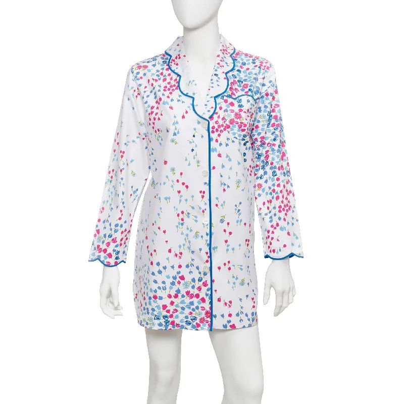 Weekend Savings Spectacular Nathalie Long Sleeve Nightshirt - Bouquet Eclaté Blue